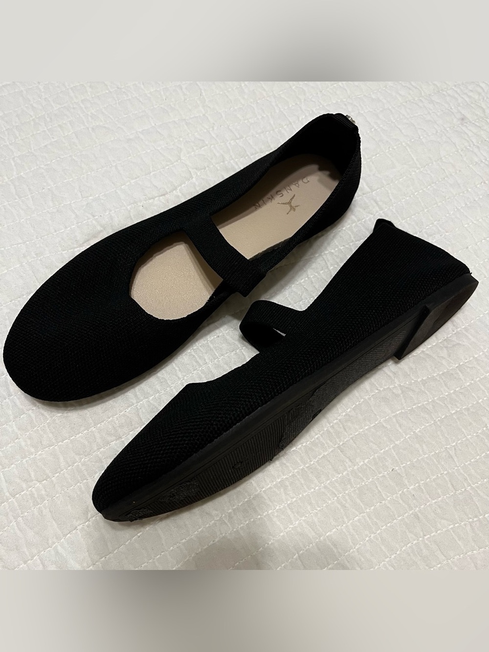 Black Knit Mary Jane Flats - Comfort Slip-On Size 8.5
